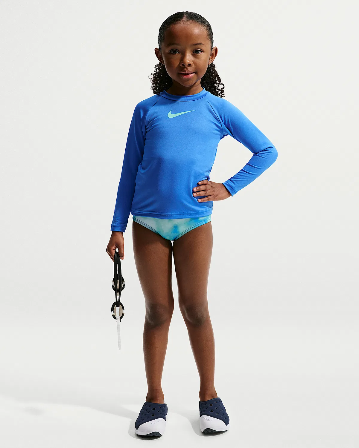 Детский (девочки) длинный рукав Hydroguard + Midkini Set Nike Swim, Turquoise/Turquoise