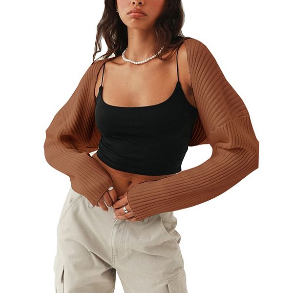 

Женский укороченный кардиган болеро вязаный топ свитер Elitechoice, Caramel