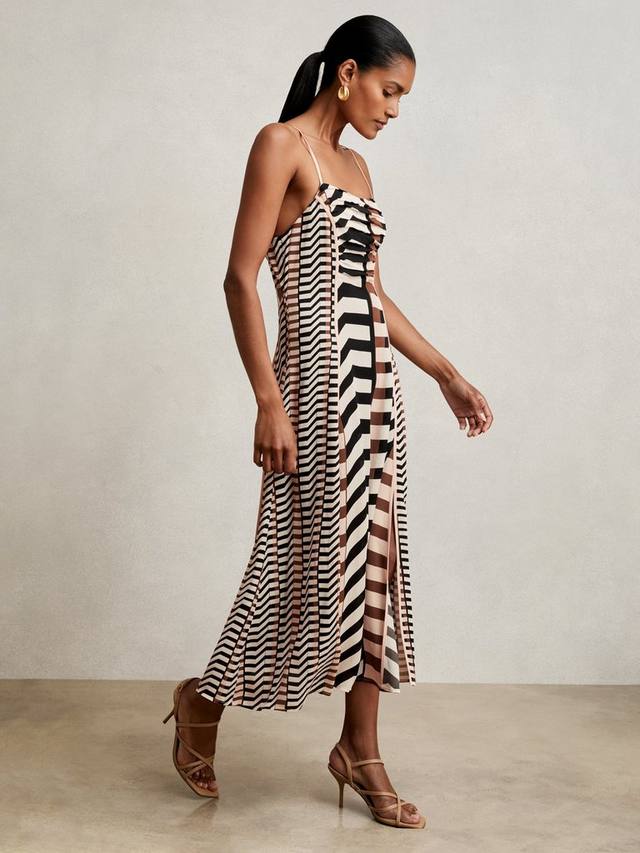 

Платье миди Georgie с комбинированным принтом Reiss, Black/Brown