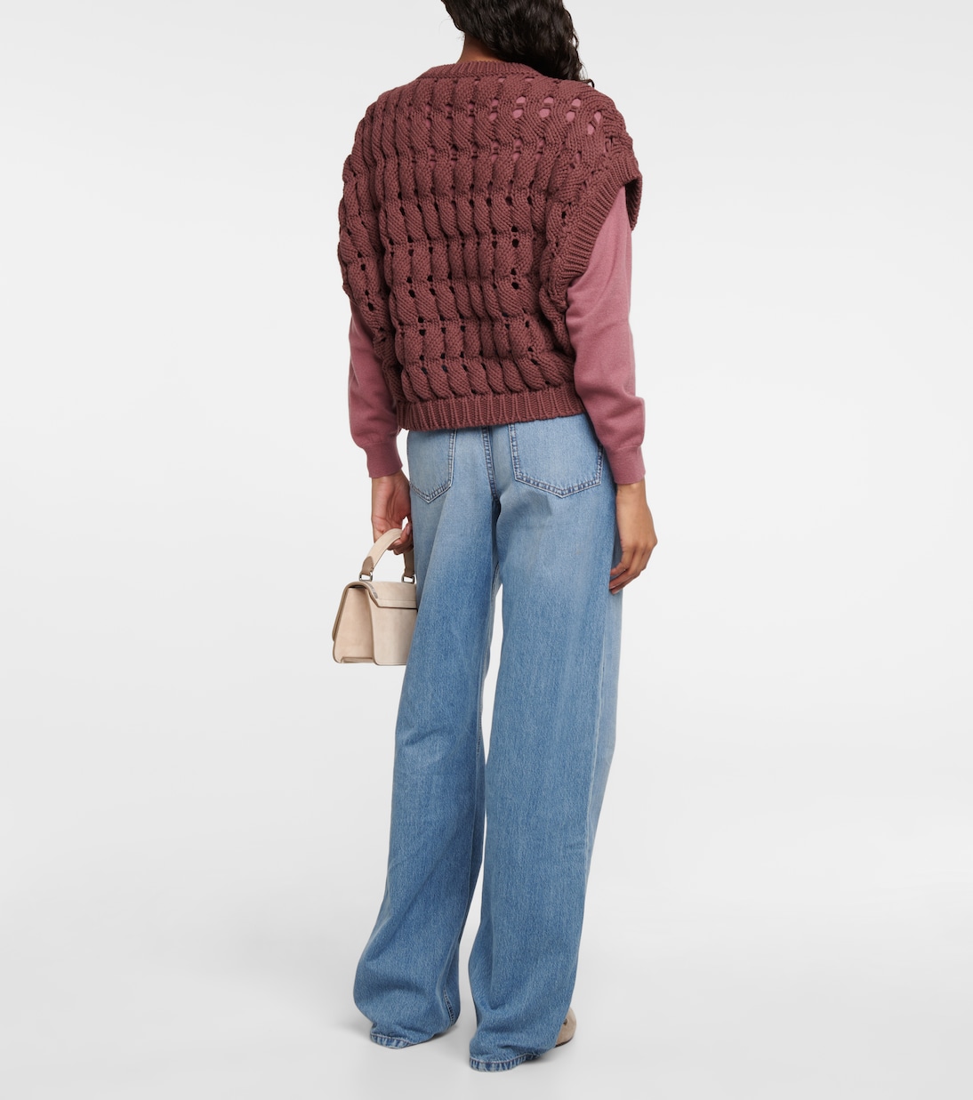 Ажурный топ из смесового хлопка Brunello Cucinelli, Burgundy Orchid — фото 3