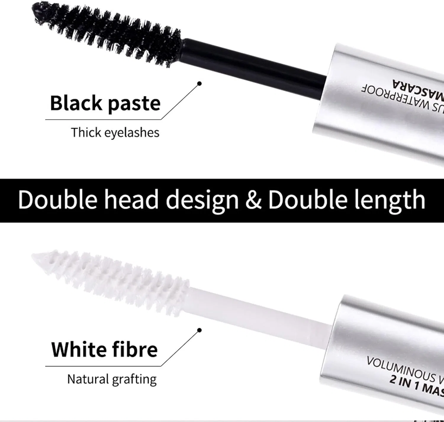 Тушь для ресниц 2 в 1 Double Brush, увеличивающая объем и длину, черная, Judewy, 1 шт. — фото 4