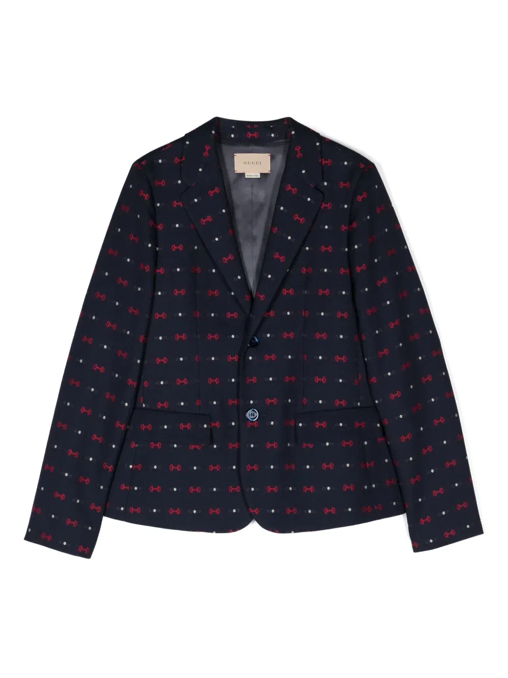 Блейзер из пике с вышивкой Horsebit Gucci Kids, синий