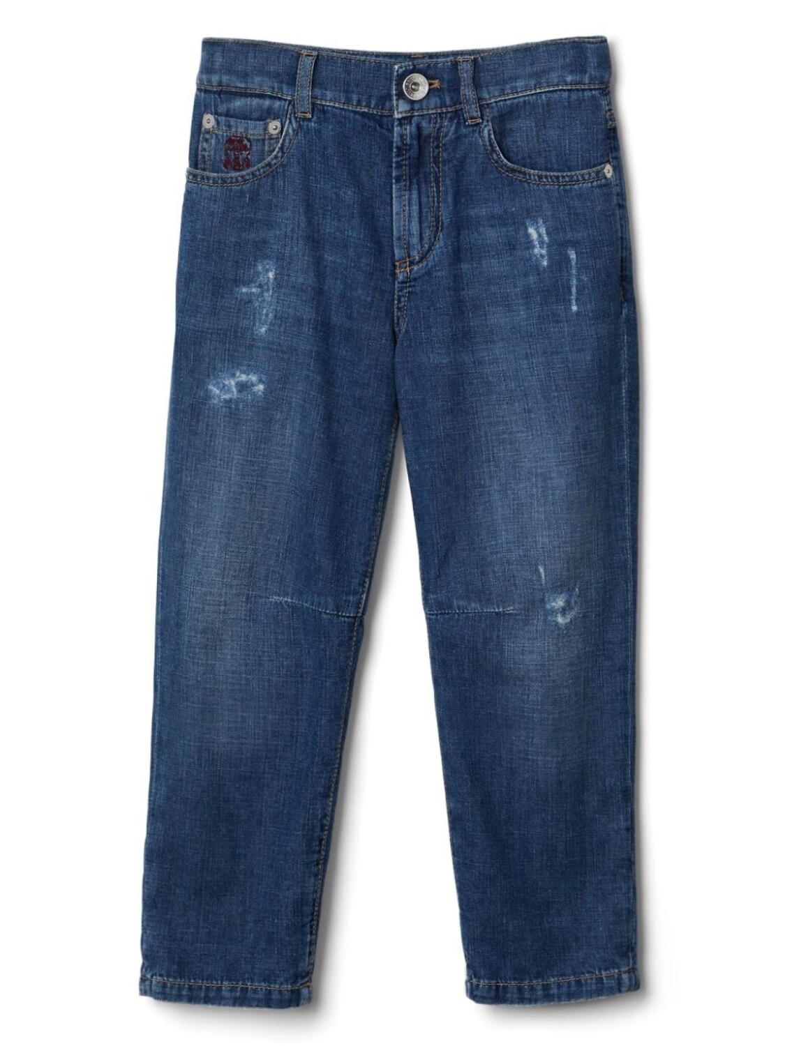 

Brunello Cucinelli Kids прямые джинсы с эффектом потертости, синий