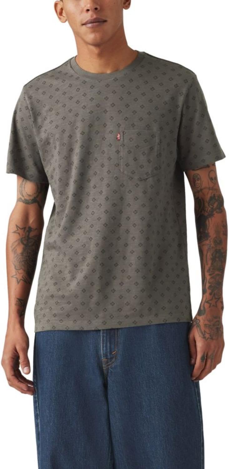 

Мужская футболка Levi's с коротким рукавом и классическим карманом (доступна в большом размере), (New) Clover Geo Gray Ore Jersey