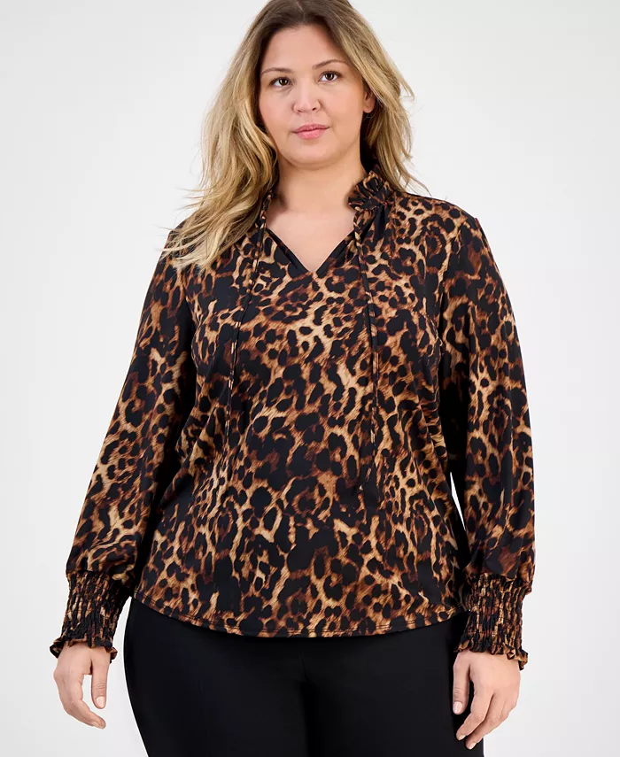 

Плюс сайз блузка из шифона с принтом и манжетами на резинке Anne Klein, черный