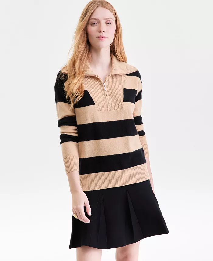 

Женский свитер с молнией на четверть из 100% кашемира, созданный для Macy's Charter Club, коричневый