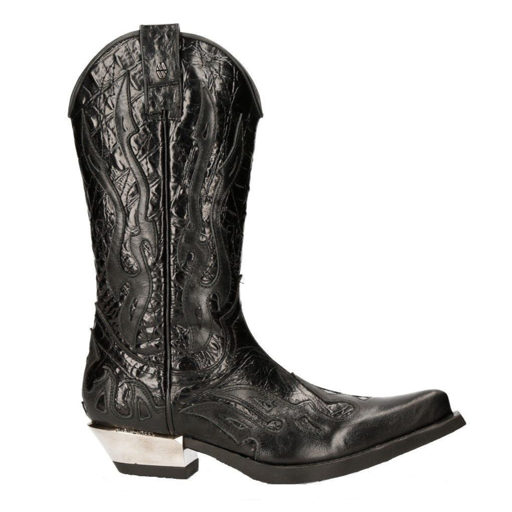 Новые кожаные мотоциклетные ковбойские сапоги New Rock Flame Accented Black Leather Biker Cowboy Boots M-7921-S1 — фото 3