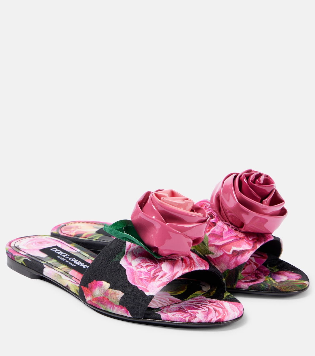 Брóковые шлёпанцы с цветочной аппликацией Dolce&Gabbana, Rose Rosa F.Nero