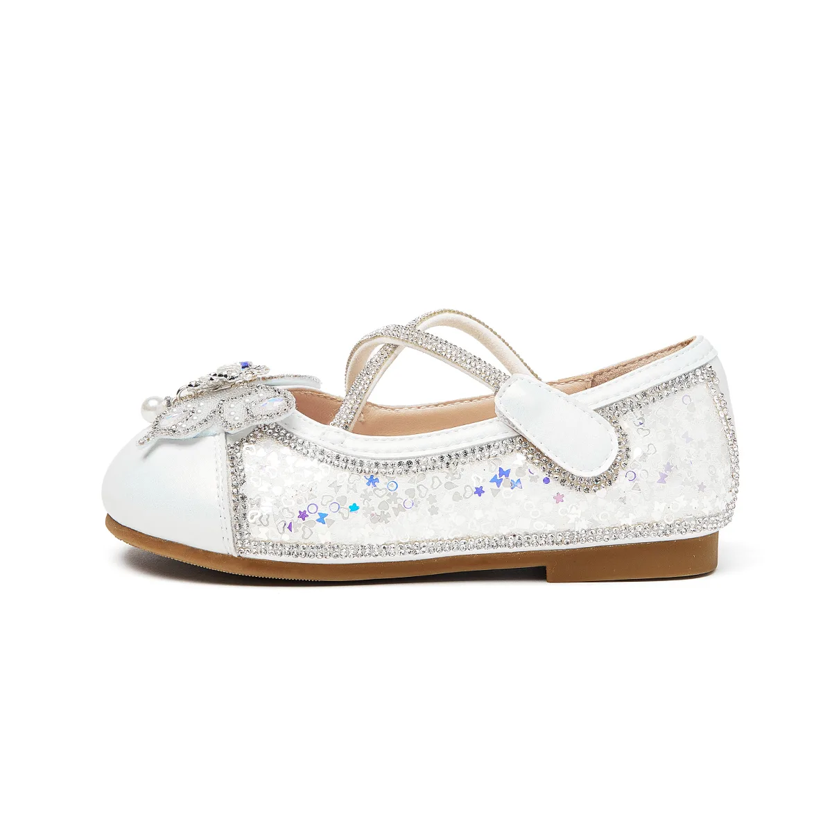 Детские блестящие туфли с кристаллами/стразами Snoffy, Taffeta White