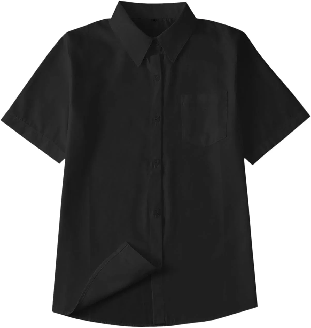 Блузка с отложным воротником, короткий рукав, стрейч, немнущаяся, Black
