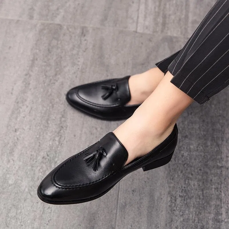 Мужские лоферы Leather Loafers Boat Dress Fashion, Black UOPYNE — фото 3