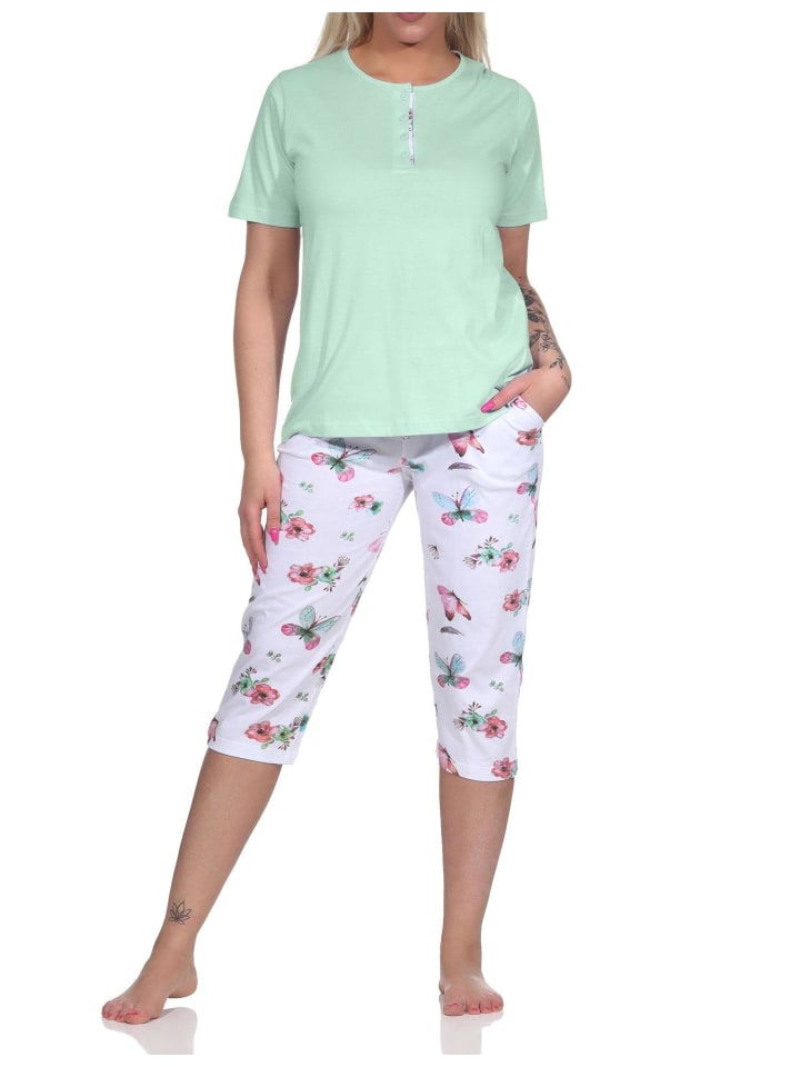 

NORMANN Пижама-капри с короткими рукавами и цветочным принтом светло-бирюзового цвета