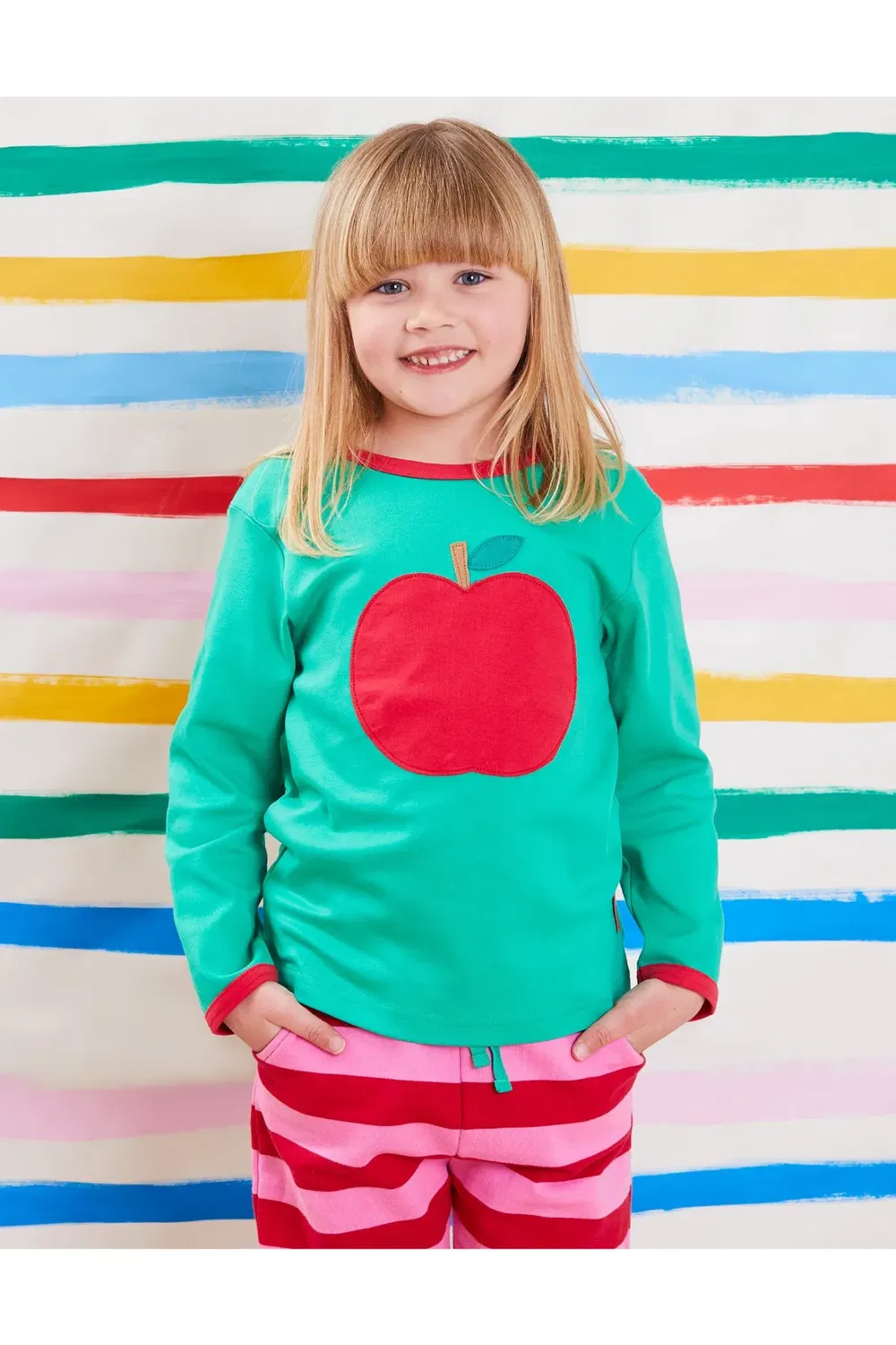Детская футболка с длинным рукавом с аппликацией Apple Toby Tiger, Green — фото 2