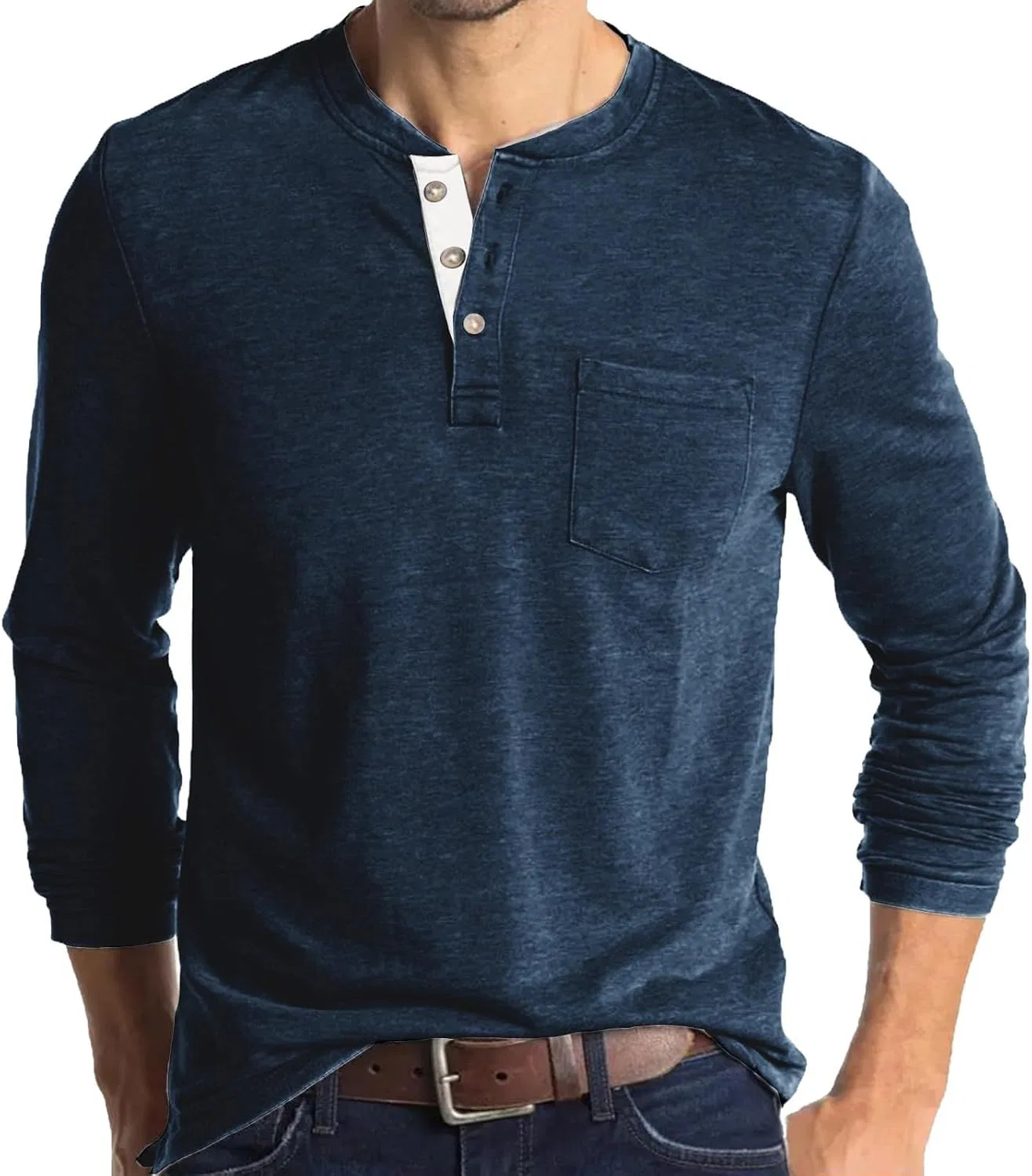 Мужская облегающая футболка-поло Henley Generic, Dark Blue