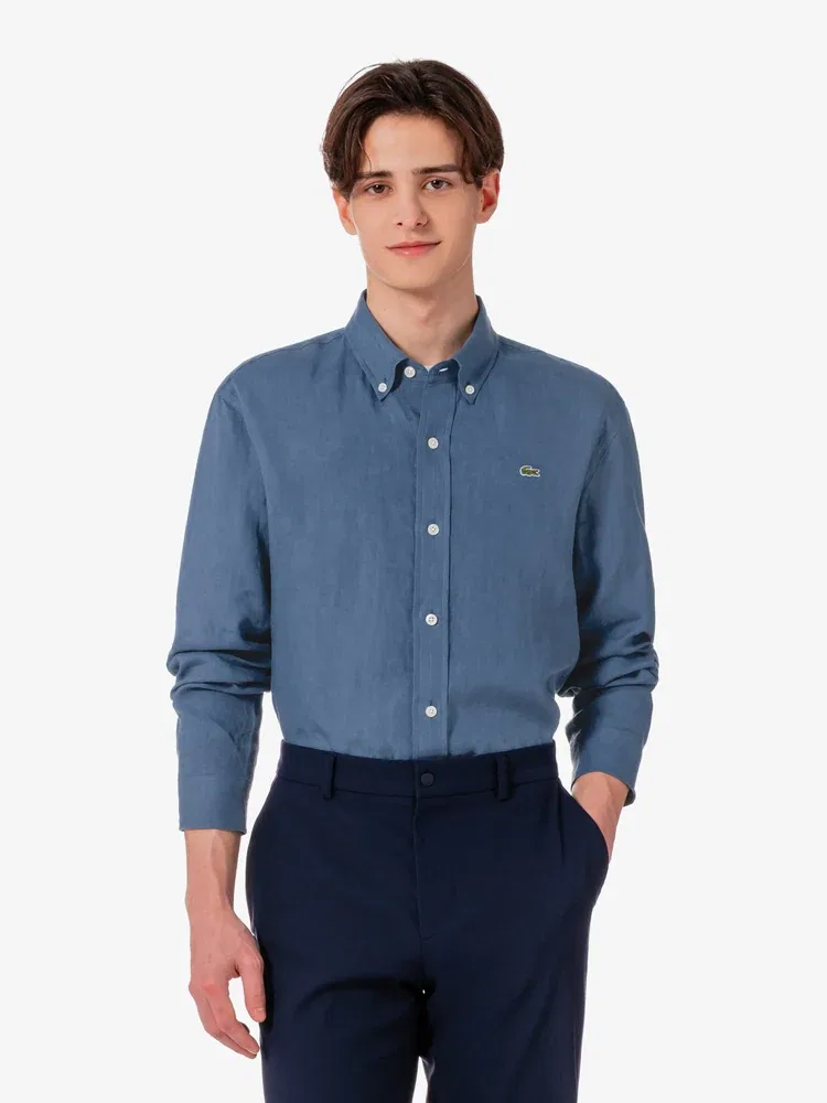 Длинный рукав рубашка из льна LACOSTE, Navy
