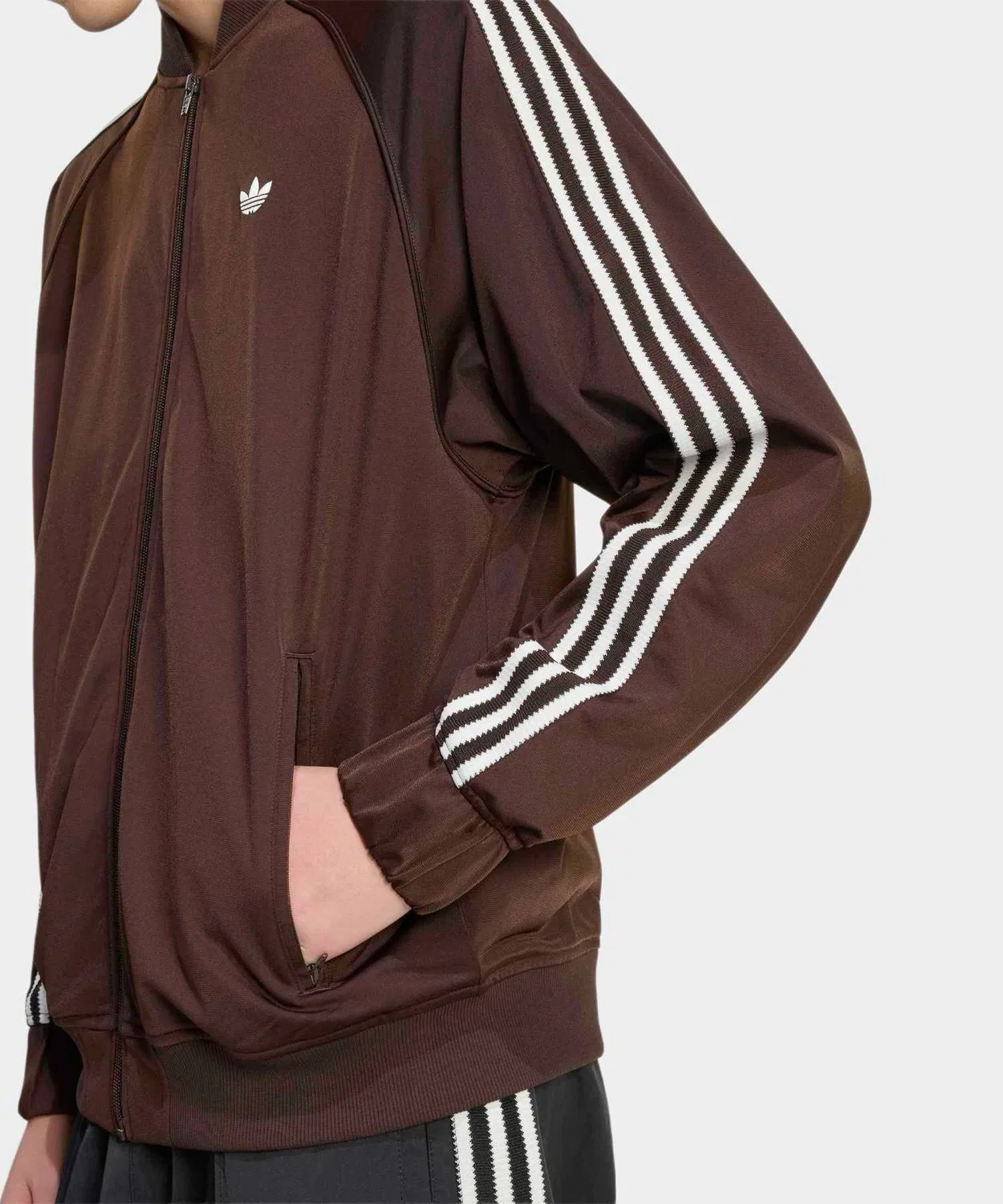 Мужская куртка-олимпийка с двойной молнией, свободного кроя, модель Britcore SST Adidas, Brown — фото 4