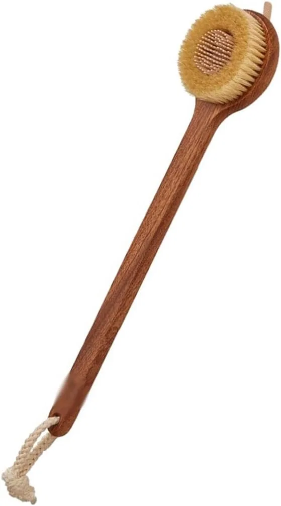 Щетка для душа с щетиной и силиконом, деревянная ручка, 41x9.4 см, Brown Generic