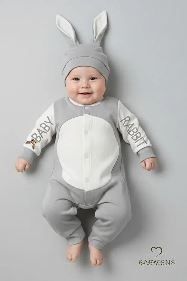 Детский комбинезон для новорожденных с принтом Rabbit Ear Newborn Romper Set Babyden'S, Gray — фото 4