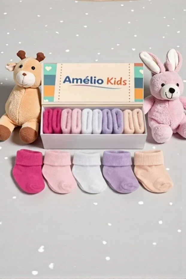 Детские носки для новорожденных хлопковые Organic cotton unisex 5-piece boxed premium newborn baby socks Amélio Kids, Multicolor — фото 3
