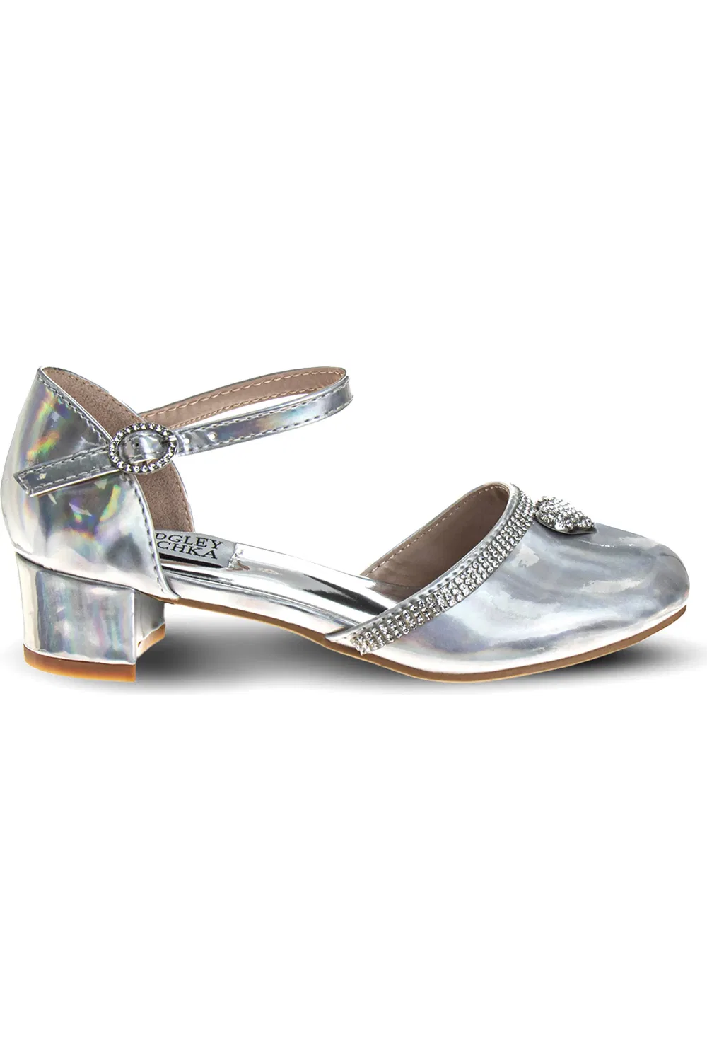 Туфли детские с блестками и кристаллами Ankle Strap Pump Badgley Mischka Collection, Silver Holographic — фото 2