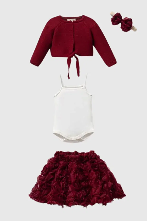 Детский комплект для девочек с цветочным принтом Ruby Rose Naka Concept, Burgundy — фото 3