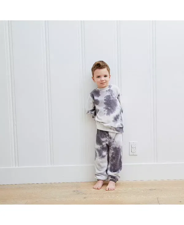 Детский комплект из футера с принтом Unisex hacci loungewear set in tie dye PaigeLauren, Gray/Tie Dye — фото 2