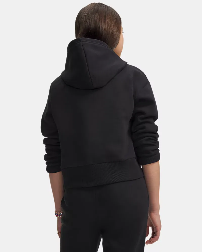 Укороченное худи для девочек из ультрамягкого флиса с начесом UA Rival Fleece UnderArmour, Black/White — фото 2