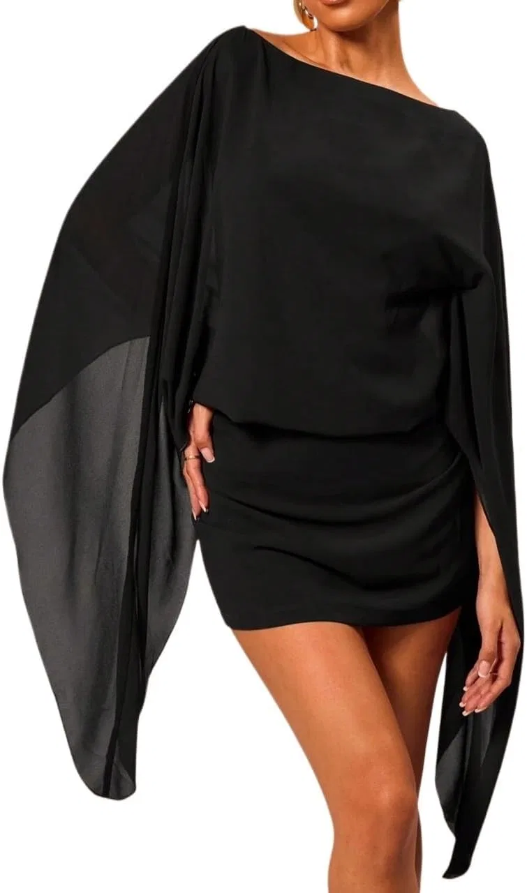 Женское свободное платье с запахом Boat Neck, Black