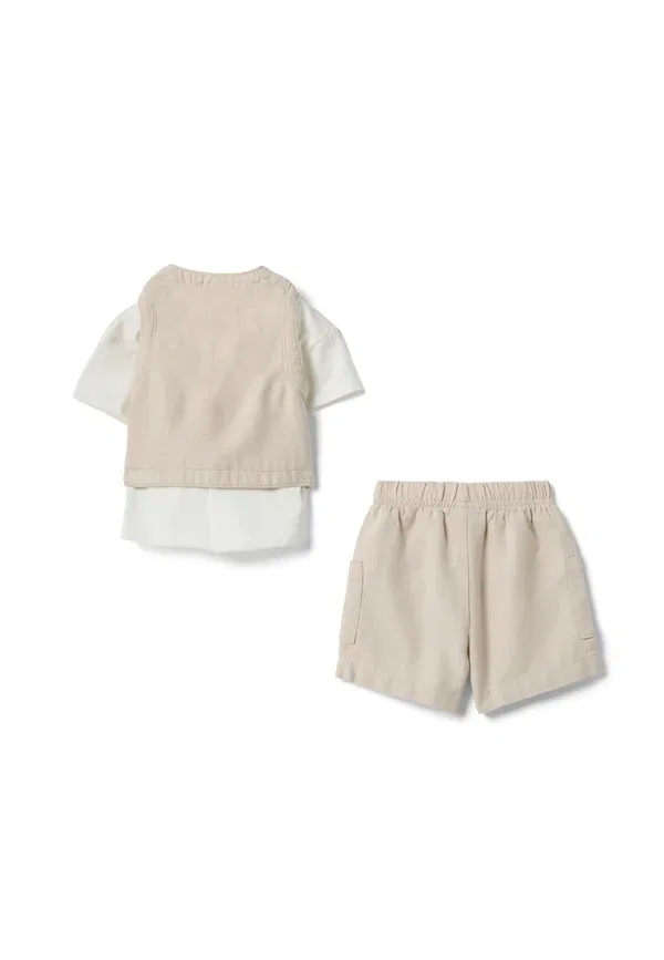 Комплект для новорожденных из хлопка и льна Set for babies - waistcoat Ovs, Beige Marl, бежевый — фото 2