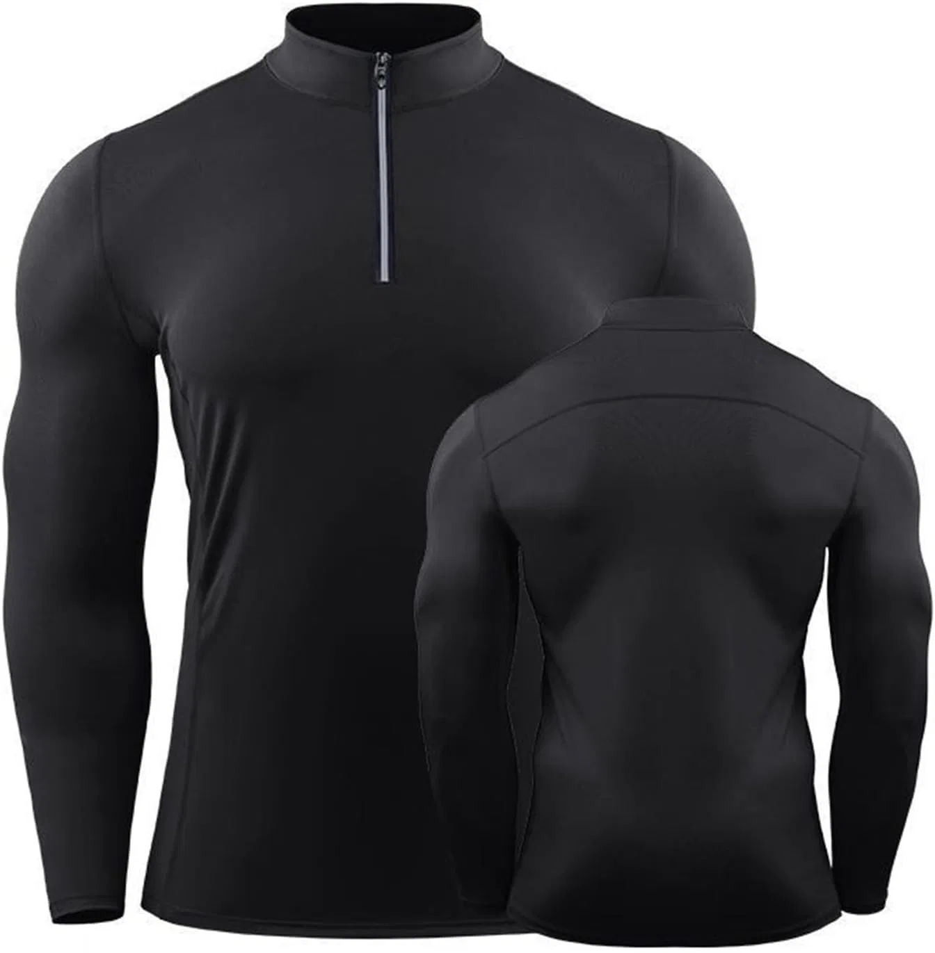 Мужская футболка с длинным рукавом, Quarter Zip, чёрный — фото 2