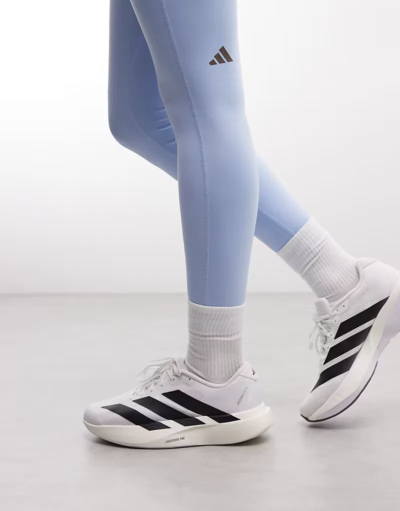 Леггинсы Adidas Performance Three Stripes Studios с перекрестной талией, светло-голубые — фото 3