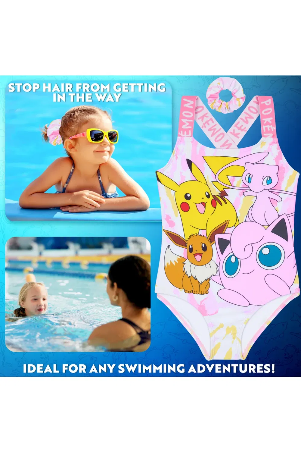 Детский слитный купальник с резинкой для волос Pokemon, Pink — фото 2
