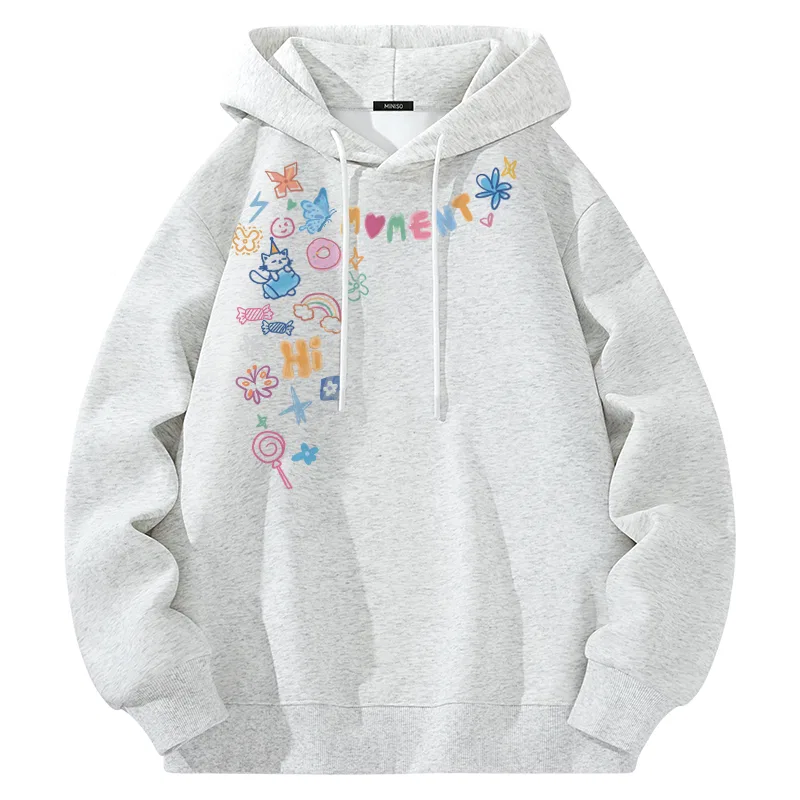 Детский худи с капюшоном свободного кроя Big Smile Handwriting MINISO, Heather Gray