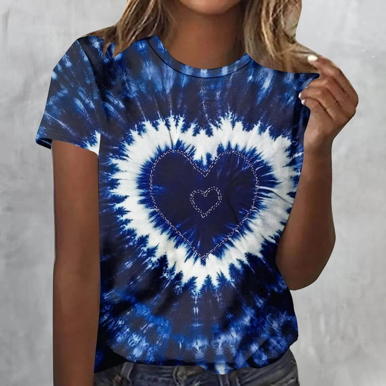 Женская футболка с принтом tie dye с длинным рукавом, 1a-blu Navy — фото 2