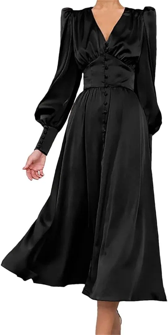 Женское платье миди с фонариками A-line, Black