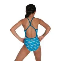 Детский купальник для девочек Flipper Phone Allover Vback Speedo, Blau Gletscherblau Gelb — фото 2