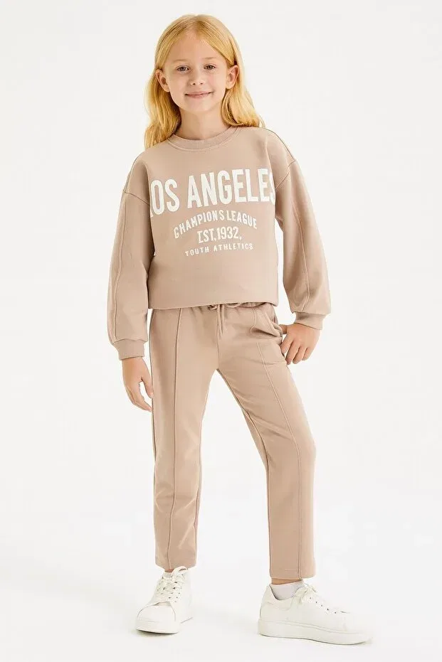 Детский спортивный комплект для девочек Los angeles girls' tracksuit set Seabubbles, Beige — фото 2