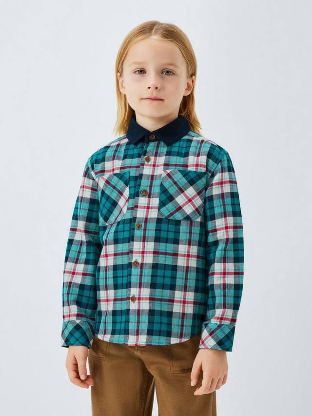 

Детская рубашка с длинными рукавами в клетку John Lewis, Green Check