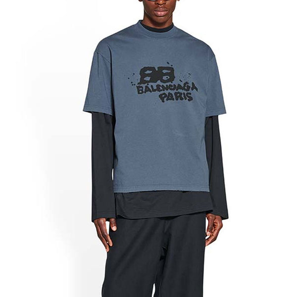 Футболка hand-drawn bb icon t-shirt medium fit 'blue black' Balenciaga, синий — фото 4