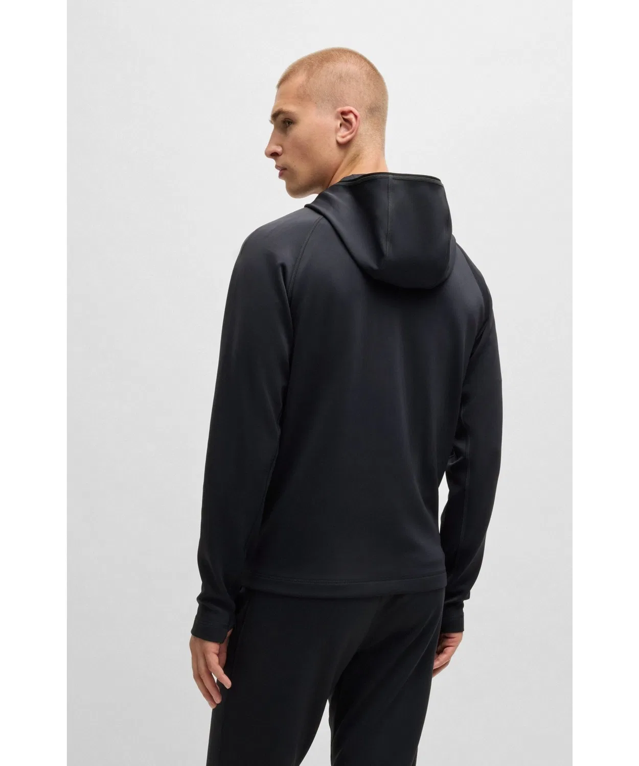 Мужской худи с принтом Active Stretch Zip Up Hoodie BOSS, Dark Blue — фото 4