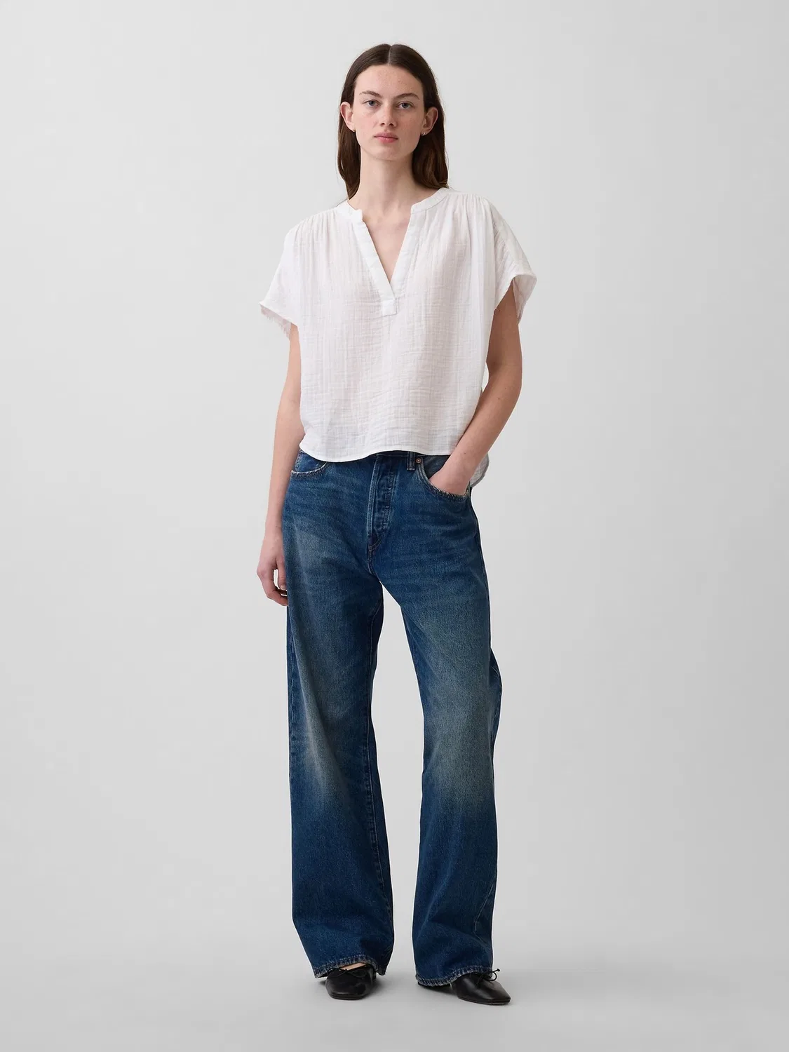 Топ Oversized Split-Neck Gap, белый — фото 3