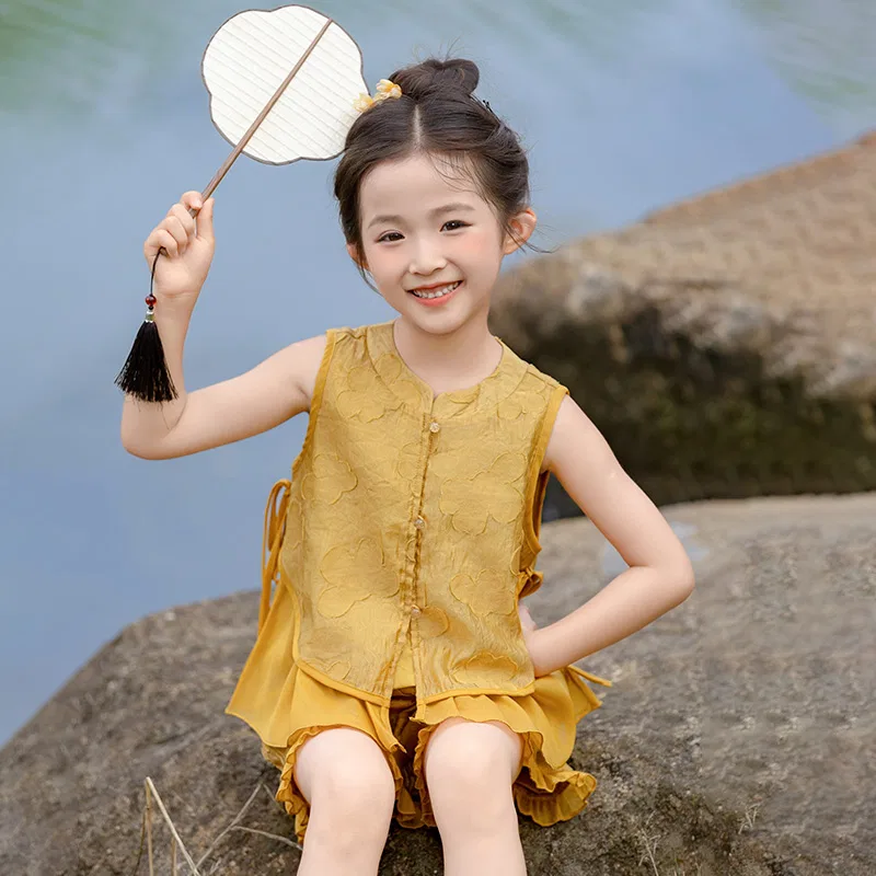 Детский комплект ханьфу Lanza Hanfu Summer 2 Piece Set, Gold — фото 3