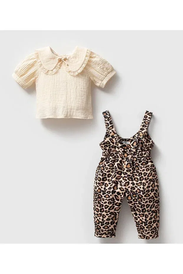 Детский комбинезон для девочек с принтом Leopard Baby Jumpsuit Little Baby, Beige