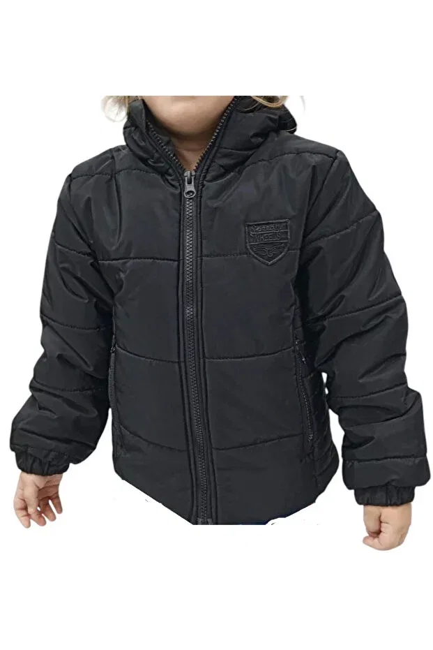 Детское пальто для мальчиков с капюшоном Spedy Emblem Irem Çocuk Giyim, Black