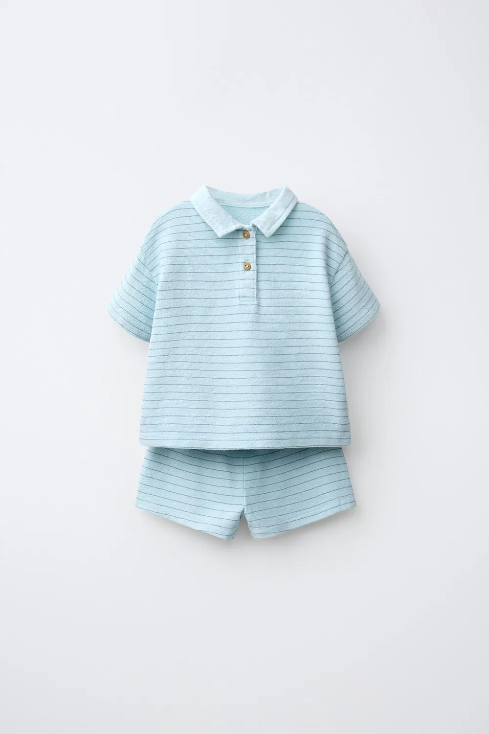 Комплект из полосатой рубашки-поло и шорт-бермуд. ZARA, Neon blue