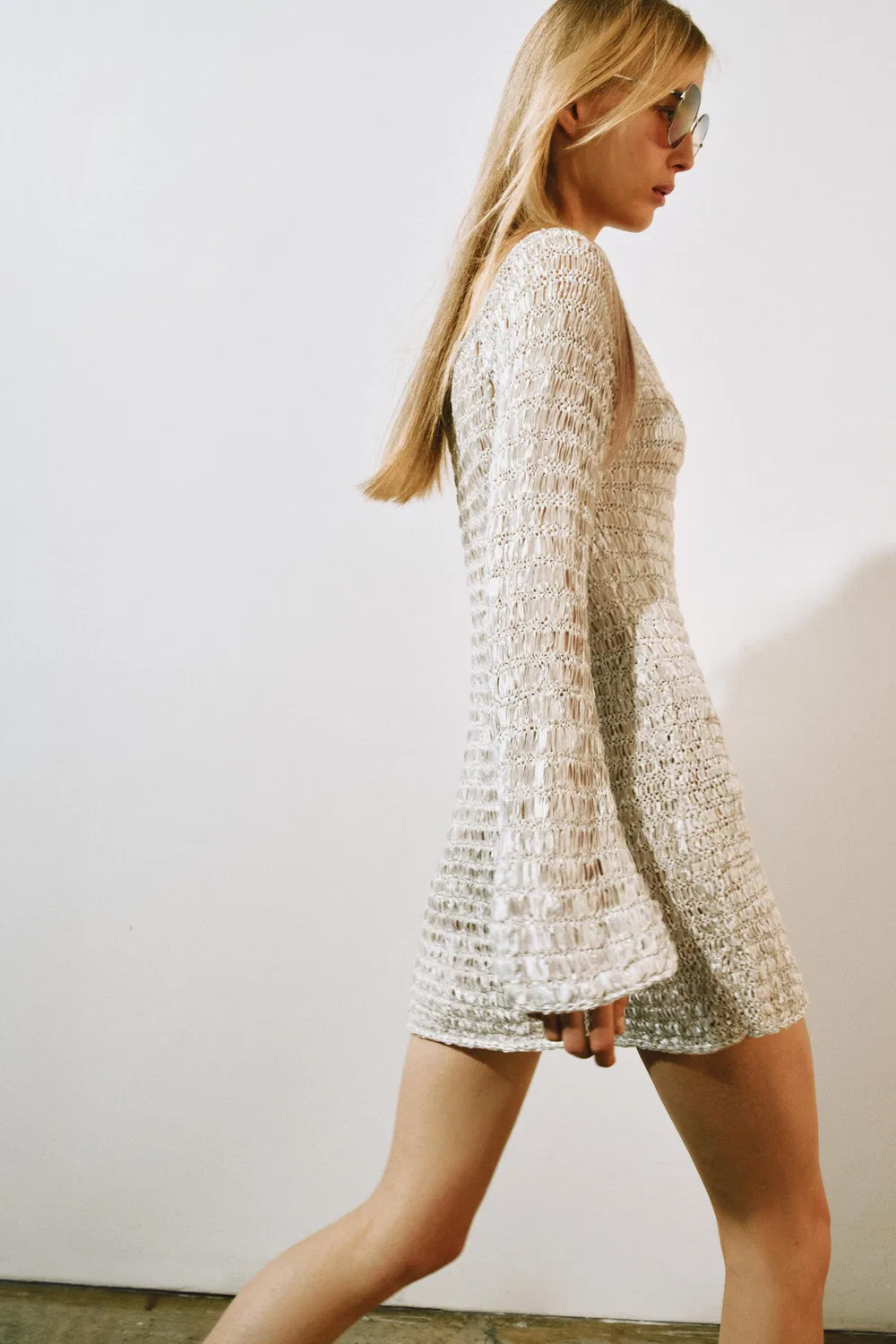 Короткое вязаное платье с вырезом-лодочкой ZARA, Pearl marl — фото 3