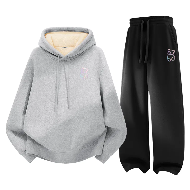 Детский комплект свитшот с капюшоном и брюк B Dazzling Color Bear Chest Logo, MINISO, Heather Gray