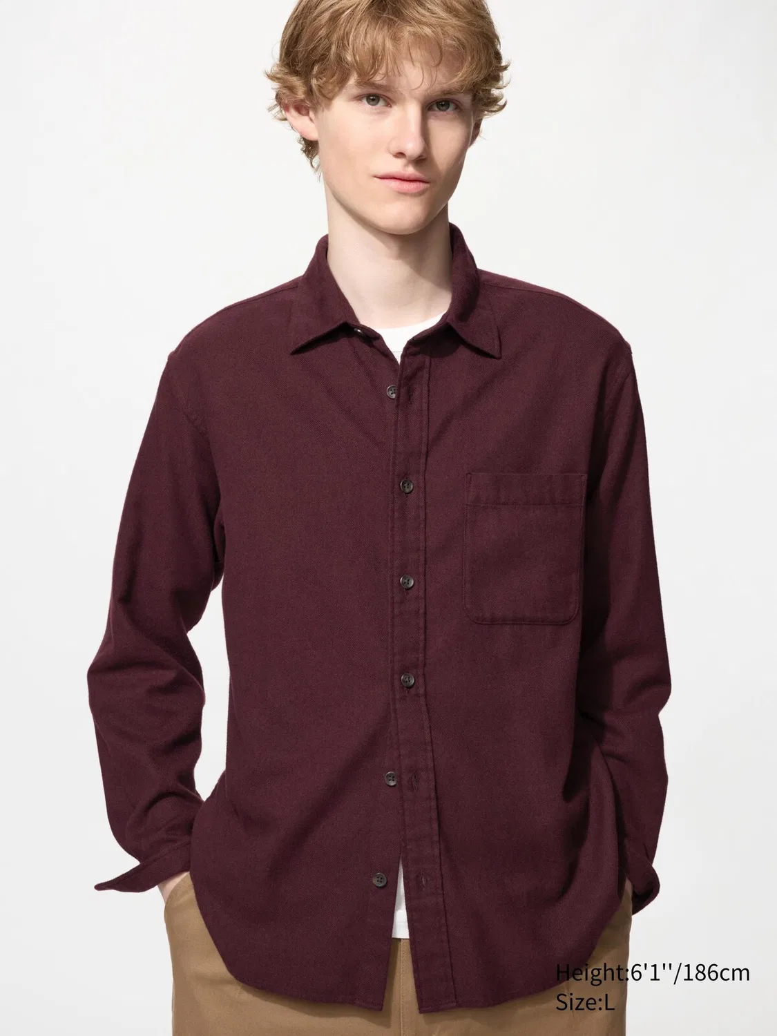 Рубашка Uniqlo, фланелевая, меланж, бордовый