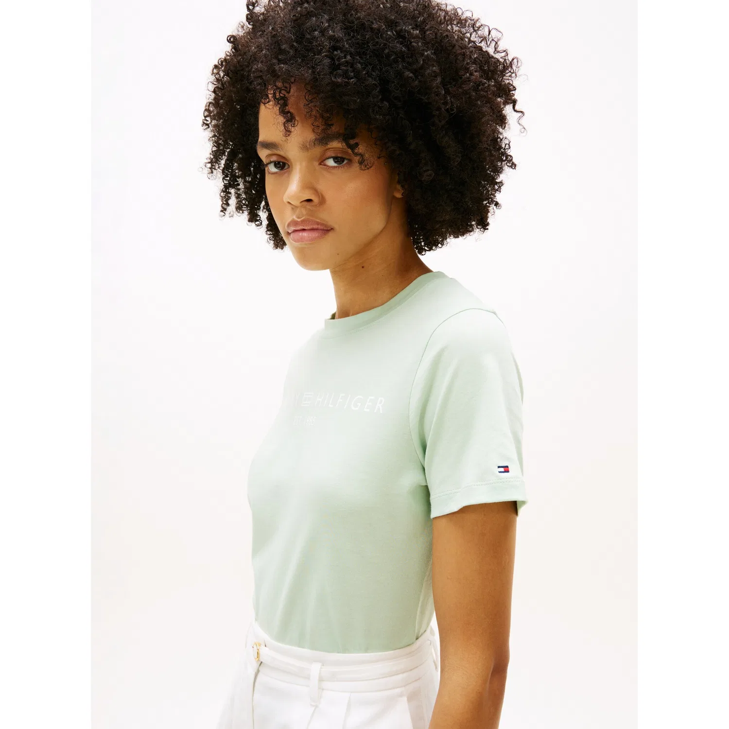 Женская хлопковая футболка с логотипом Tommy Hilfiger, Green — фото 2