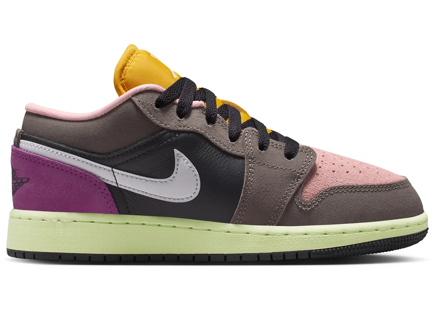 Детские кроссовки Lifestyle с принтом Jordan 1 Low SE Jordan, Oil Grey/Cave Stone/Arctic Punch/White